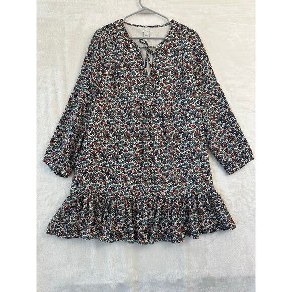 J. Crew Relaxed Ruffle Hem Dress L Fiery Sunset Floral - Picture 2 of 8